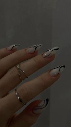 Black and white nails | dark feminine | power | reputation | self love | priority | Eras Tour Nails Reputation, Dark Feminine Nails Design, Black And White Nail Ideas Simple, Reputation Nails Inspired, Dark Acrylic Nails Designs, Monotone Nails, Reputation Taylor Swift Nails, Reputation Nails Taylor Swift, Dark Almond Nails