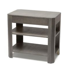 an end table with two shelves on one side and a shelf on the other hand