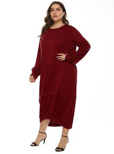 This dress has revamped our well-liked hi-lo tunic top by crafting it in an irresistibly comfortable waffle knit, much like the iconic little black dress. This versatile staple is one you'll turn to repeatedly. The easy-to-wear pullover features a round neckline, long sleeves, and a striking asymmetrical hi-lo hem with a dramatic drop, making it an essential addition to your wardrobe. Color: black, gray, army green,burgundySize: L,XL,XXL,S,M,3XL,4XL,5XLCollar type: round neckSkirt length: long skirtSleeve type: conventional sleeveSleeve length: long sleeves Solid Color Fall Loungewear Dresses, Fall Solid Color Loungewear Dresses, Long Sleeve Solid Dress For Layering, Solid Long Sleeve Dress For Layering, Oversized Solid Color Midi Dress For Fall, Oversized Solid Midi Dress For Fall, Casual Fall Dress With Curved Hem, Oversized Midi Dress For Fall, Plain Crew Neck Fall Dresses