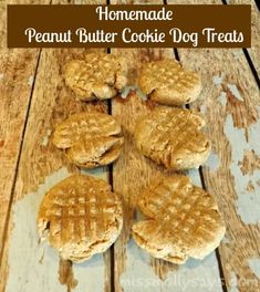 homemade peanut butter cookie dog treats on a wooden table