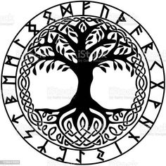 a black and white drawing of a tree in a circle with arrows around it royalty illustration