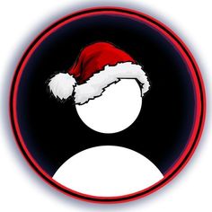 a red and white santa hat on top of a black circle