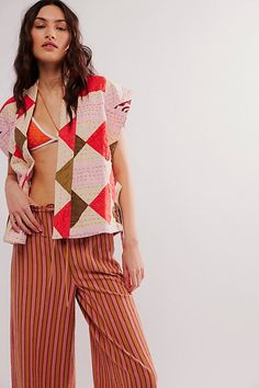 Aspen Patchwork Waistcoat Jacket by Sissel Edelbo at Free People in Candy Patchwork Waistcoat, Eclectic Fabric, Patchwork Blazer, Diy Skirts, Handmade Vest, Patchwork Vest, Patchwork Clothing, Patchwork Clothes