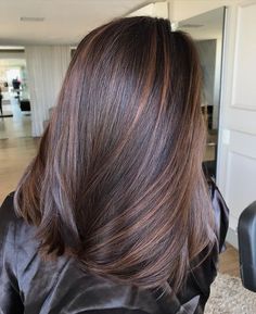 Dark Hair Dark Highlights, Dark Brown With Brown Highlights, Brown Hair Colors Straight, Dark Highlights Brown Hair, Brown Hair With Brown Lowlights, Chocolate Brown Balayage Straight Hair, Black Highlights On Brown Hair, Chocolate Copper Hair With Highlights