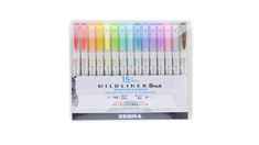 zebra miniliner brush pen set of 15 assorted colors in display box with clear plastic case