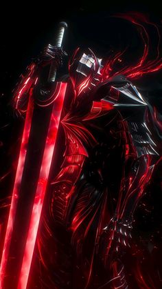 two red and black lightsabed swords on a dark background with swirly lines