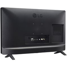 the lg monitor is black and has buttons on it