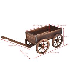 a wooden wagon with measurements for the wheels