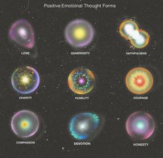 an image of different types of stars in the sky with caption that says, positive emotions through forms