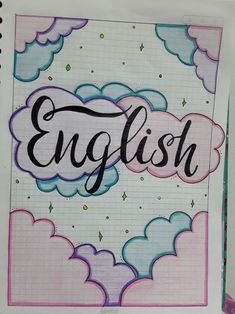 an open notebook with the word english written in cursive writing on top of it