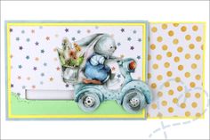 an easter card with a bunny on a scooter