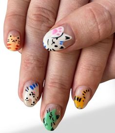 Nail Art Designs For Kids, Cat Nail Art Designs, Stamp Nails, Korean Nail, Cat Nail, Korean Nail Art, Korean Nails, Dog Nails