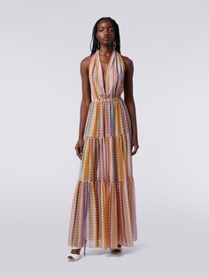 Multicolor Summer Maxi Dress With Elastic Neckline, Beach Silk Maxi Dress With Ruffles, Silk Maxi Dress With Ruffles For Beach, Chic V-neck Dress With Elastic Neckline, Multicolor Ruffled Beachwear Dress, Multicolor Ruffled Dresses For Beachwear, Silk Maxi Dress With Ruffles For Vacation, Multicolor Dress With Elastic Neckline For Vacation, Silk Ruffle Dresses For Vacation