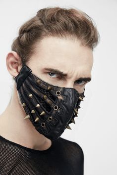 Punk Style PU Leather Mask with Spikes and Mesh / Brown Masks with Rubber Bands to Grip the Ear - HARD’N’HEAVY Mens Masquerade Mask, Leather Face Mask, Steampunk Mask, Steampunk Leather, Body Dimensions, Style Gothic