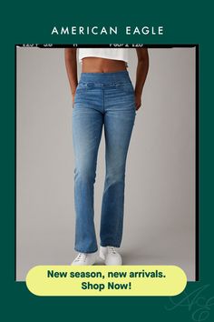 Luxe stretch/Buttery soft, smoothing waistband, and moves-with-you comfort/Soft, smoothing pocket design/Fading details for that authentic denim look/Medium wash/These pants are Real Good: Made with the planet in mind & a promise to continue to do be Stretch Flare Jeans For Everyday, Mid-rise Pull-on Jeans For Everyday, Casual Fitted Light Wash Bottoms, Casual High Rise Stretch Flare Jeans, Casual Fitted Light Wash Pants, Casual Stretch High Rise Flare Jeans, Everyday Light Wash Stretch Flare Jeans, High Waist Stretch Flare Jeans For Everyday, Classic Mid-rise Pull-on Bottoms