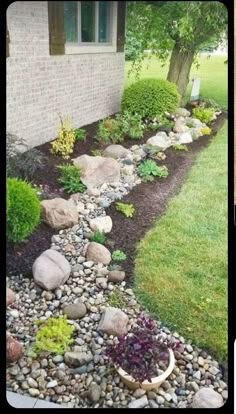 the before and after pictures show how to make a rock garden in front of a house