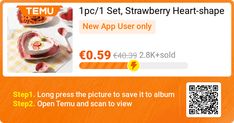 an orange and white ad for temu's strawberry heart - shaped cake, with the text new app only $ 50