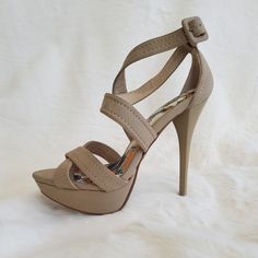 Beige Strappy Heels Great For Summer!! Neutral Color Goes With Everything A Couple Of Marks From Being In Storage ( Please See Photos) Heel Approximately 4 3/4" Platform Approximately 1 1/2" Beige High Heel Shoes With Buckle Closure, Beige High Heels With Buckle Closure, Neutral Color, Strappy Heels, Neutral Colors, Shoes Women Heels, Shoes Heels, Size 6, Women Shoes