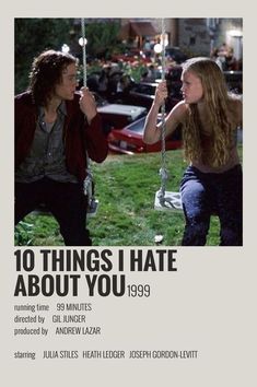 an advertisement for the movie 10 things i hate about you, featuring two girls on a swing