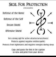 the sigiln symbol for protection is shown in black and white, with text below it