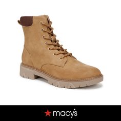 in stock Casual Synthetic Boots For Fall, Casual Faux Leather Boots For Fall, Trendy Brown Faux Leather Combat Boots, Beige Leather Combat Boots With Round Toe, High-top Brown Faux Leather Combat Boots, Beige Leather Lace-up Combat Boots, Tan Combat Boots, Head Start, Lug Sole