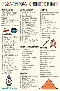 the camping checklist is shown here