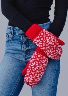 Stay warm and stylish this winter with these red and white women's mittens, designed with a fleece lining and snowflake pattern. Perfect for cold winter days, these mittens are a great gift idea for any fashionista. Red and white snowflake pattern mittens Fleece lined Designed in the U.S.A. Produced in China. 100% Acrylic Red Mittens, Women's Mittens, Knitted Mittens, Knit Mittens, White Snowflake, Snowflake Pattern, Style Expert, Winter Accessories, Yarn Crafts