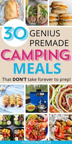 Genius, make ahead camping meals to pack, that are so tasty! Premade camping meals are our #1 camping with kids hack. Plenty of quick & simple camping food recipes for breakfast, lunch, dinner, snacks & dessert. Summer recipes Fun Camping Food, Premade Camping Meals, Camping Breakfast Ideas, Food Ideas For Dinner, Easy Camping Breakfast