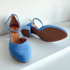 "❣ PRODUCT DESCRIPTION ♥Lightl Blue Suede Ankle Strap Pumps♥ Premium blue suede leather shoes manufactured to order. Add a splash of color to outfits in need of a pick-me-up! Handmade in Greece This handcrafted pair of suede shoes is the ideal present for women attending special occasions. We developed these block mid-heeled shoes using premium suede leather to assure the great quality of these shoes that you'll want to wear to any occasion. This pair of ankle strap pumps are long-lasting, high- Blue Low Heel Shoes With Heel Loop, Blue Round Toe Wedding Shoes For Spring, Blue Ankle Strap Heels With Medium Width, Blue Ankle Strap Heels Medium Width, Blue Low Heel With Heel Strap, Blue Low Heel Shoes With Heel Strap, Blue Heels With Ankle Strap Medium Width, Blue Closed Toe Heels With Removable Insole, Blue Heels With Medium Width And Ankle Strap