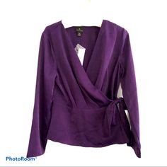 Deep Purple Satin Silky Wrap Shirt. New With Tags! Worthington Size Medium Retails For $44 Great For Work Or With Jeans! All Reasonable Offers Considered! 17.K. This Would Be Great For The Holidays Or Make A Great Gift! Fitted Wrap Tops For Workwear, Fitted Wrap Top For Brunch, Fitted Purple Top For Brunch, Fitted Wrap Blouse Casual Style, Fitted Purple Tops For Office Wear, Spring Wrap Top For Work, Fitted Shirt For Fall Brunch, Wrap Shirt, Purple Satin