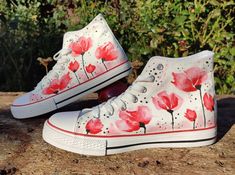 Bright sneakers with poppies for lovers of red. They are made with special paint waterproof shoes are washable. 39 size.  Any size can be. Red High-top Sneakers For Summer, Red High-top Canvas Shoes For Spring, Casual Red Custom Sneakers With Waterproof Paint, Red Hand Painted High-top Sneakers, Spring Waterproof Paint Sneakers With Round Toe, Hand Painted Red Sneakers With Round Toe, Hand Painted Red Round-toe Sneakers, Spring Waterproof Sneakers With Round Toe, Spring High-top Hand Painted Sneakers