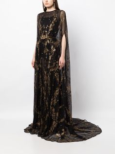 Saiid Kobeisy Tulle Beaded Cape Dress - Farfetch Saiid Kobeisy, Beaded Cape, Cape Designs, Look Formal, Wedding Guest Looks, City Dress, Black Gown