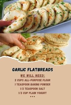 garlic flatbreads on a platter with instructions for how to bake them