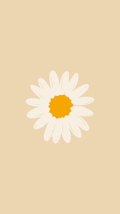 a white flower with an orange center on a beige background