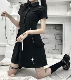 Goth Harajuku, Random Items, Dress Up Dolls, Solid Dress, Above Knee, Alternative Fashion, Fit And Flare, Sleeve Styles, Dress Length