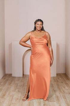 Model: Ashtyn; Size: 20 Tall Slip Dress Plus Size, Classic Gown, Party Fits, Cowl Neckline, Dress Silhouette, Satin Dress, Dress Design, Bra Cups, Popular Style