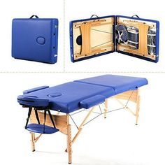 The portable massage table is the most fully featured and economical massage table package available anywhere. This massage table is ideal for professional therapists, therapy students, and home users alike. The massage table is precision-crafted with hardwoods and features a full 2-fold of high-density luxury padding to ensure a more comfortable massage experience. This massage table accessories includes a carrying bag. Size: 84" x 32" x 33".  Color: Blue. Spa Bed, Spa Facial, Massage Equipment, Massage Bed, Massage Tables, Massage Table, Salon Equipment, Facial Spa, Salon Furniture