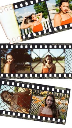 four different pictures of women in orange dresses