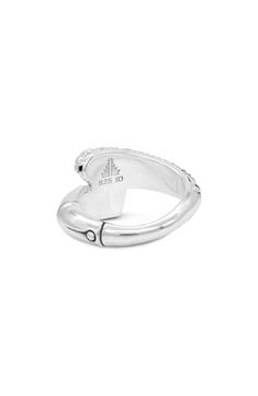 A filigree design adds a Balinese-inspired flair to this sterling silver band ring with a unique bypass silhouette. 5/8" band width Sterling silver Imported Elegant Silver Engraved Heart Ring, Silver Engraved Open Heart Ring, Silver Open Heart Ring Engraved, Silver Bypass Ring With Open Band For Formal Occasions, Silver Open Band Bypass Ring For Anniversary, Silver Open Heart Ring For Formal Occasions, Silver Heart Shaped Open Ring, Silver Bypass Ring With Open Band, Bypass Ring