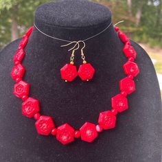 Ready to Ship Handcrafted Red Coral Necklace showcases an Unique Striking pattern that is timeless and modern which will work with any outfit. will come in a nice gift Package Hexagon CarvedCoral beads are almost 20 mm.  Necklace size is almost 18inch and it is adjustable. Earrings are most .75 inch long. Custom Length Option is Also Available. I made this classy red(Dyed)coral necklace with rare red carved coral hexagon bead. Great versatile jewelry set for work, party, vacation! Pair it with y Hand-strung Red Coral Necklace Gift, Red Jewelry Set, Hand-strung Red Coral Beaded Necklace For Gifts, Multi-strand Red Coral Beaded Necklace For Gift, Red Coral Hand-strung Necklace, Handmade Multi-strand Red Coral Jewelry, Coral Beads Necklace, Red Coral Necklace, Versatile Jewelry