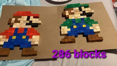 two pieces of lego art made to look like mario and luigi