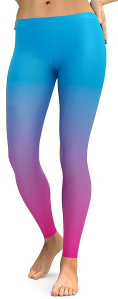 Next to our Ombre Pink to Blue Leggings we now created these Ombre Blue to Pink Leggings. If your prefer Blue over Pink, but you love both colors than you need these because your legs start off in blue and end in Pink. You can pair these with pastel blue, white, black or pink sneakers, heels or boots and top. Trendy Blue Yoga Pants, Blue Full-length Bottoms For Pilates, Blue Full-length Leggings For Pilates, Full Length Blue Leggings For Pilates, Blue Full Length Yoga Pants For Spring, Trendy Blue Workout Leggings, Blue Tight Pants For Pilates, Multicolor Bottoms For Pilates, Trendy High Waist Blue Leggings