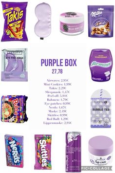 the purple box is open and has various items in it