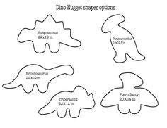 four different shapes of dinosaurs with numbers on them and the words dino nugge paper options