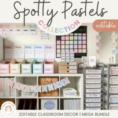 the ultimate editable classroom decor mega bundle for spotty pastels is available in multiple colors and sizes