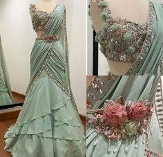 Modern Princess Dress Gowns, Leghana Design For Wedding, Karwachauth Dress Ideas Saree, Sangeet Outfit Bridal Indo Western, Partywear Dresses Western, Western Sarees, Farewell Saree, Heavy Saree, Rose Gold Satin