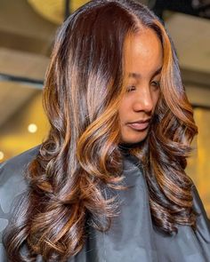 Copper Brown Highlights, Copper Brown Hair Color, Copper Brown Hair, Hair Expo, Blonde Natural Hair, Brown Hair Color Ideas, Brown Hair Color, Soft Layers, Copper Brown