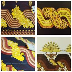 four pictures of different designs in gold and black, each with an intricate design on it