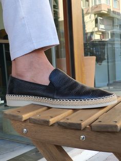 Salerno Black Slip-On Loafers-baagr.myshopify.com-shoes2-brabion Espadrilles Men, Flats Shoes Comfortable, Gifts Box, Black Flats Shoes, Rubber Shoes, Black Loafers, Casual Loafers, Shoe Gifts, Comfortable Flats