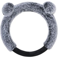 the headband has two ears and is made out of grey wool with black rubber